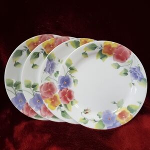Corelle Corning Summer Blush Pansies Bread Appetizer Plate Set of 4